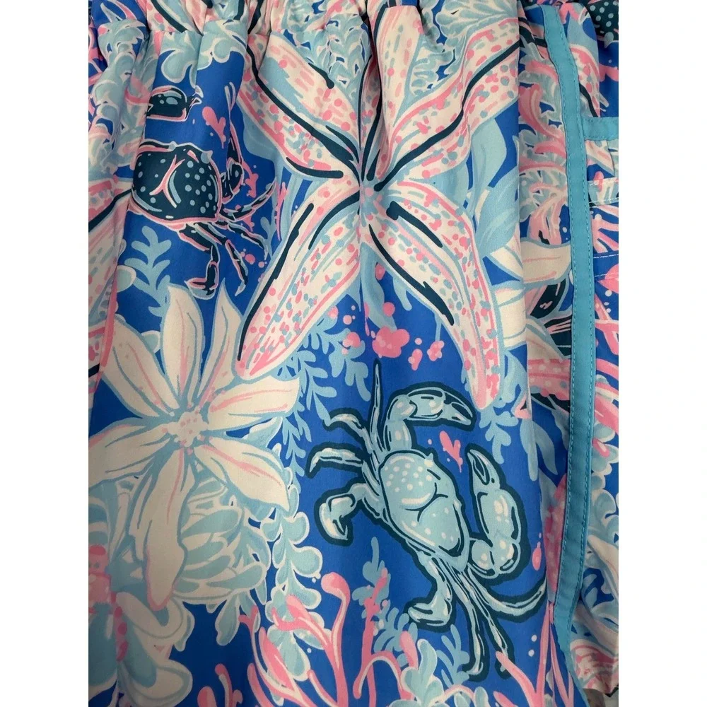 Simply Southern Women's Blue Pink Coral‎ Sea Turtle Starfish Pull On Shorts L - Picture 5 of 6